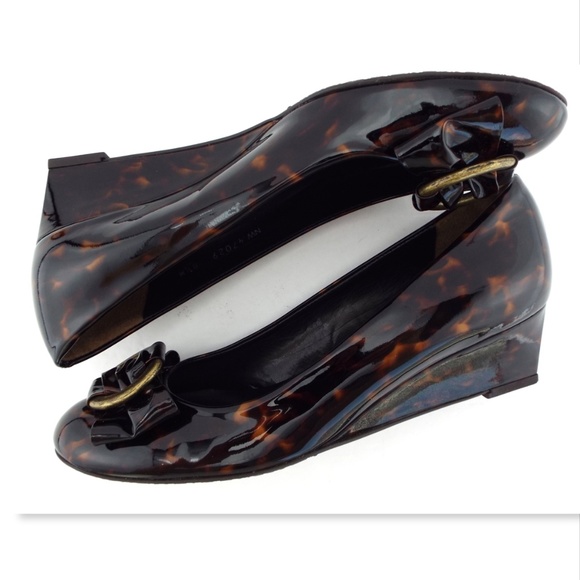 STUART WEITZMAN Bow Tortoise Patent Wedge Heel 8.5 - Picture 5 of 8